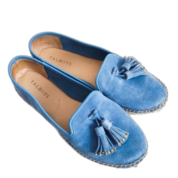 Talbots Powder Blue Suede Tassel Slip On espadrille Penny Loafers Shoes size 8.5 - Picture 1 of 6